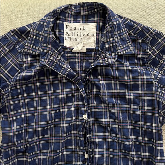 🆕 Frank & Eileen plaid purple blue linen Barry shirt medium - Picture 2 of 14